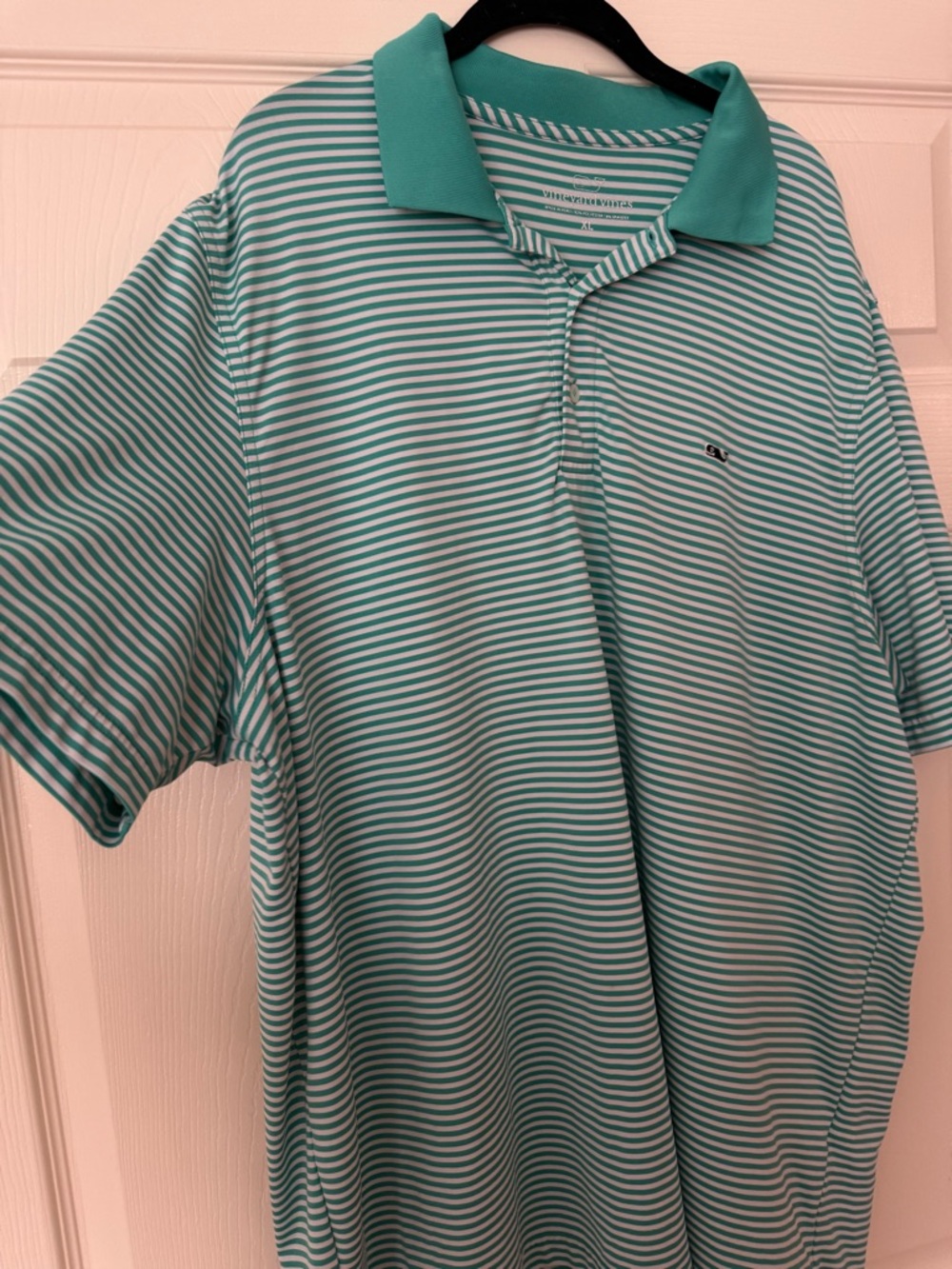 Vineyard Vines Men's Teal and White Striped Polo